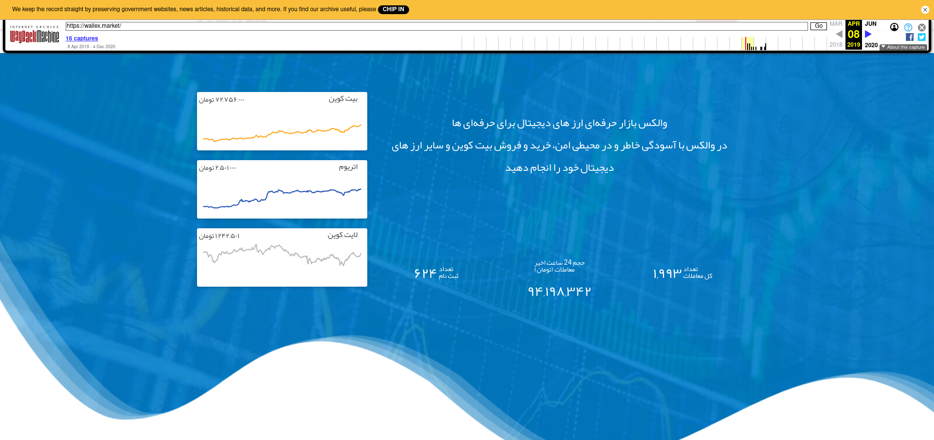 صرافی والکس در فروردین ۱۳۹۸. آن زمان بیت‌کوین کم‌تر از ۱۰۰ میلیون تومان بود